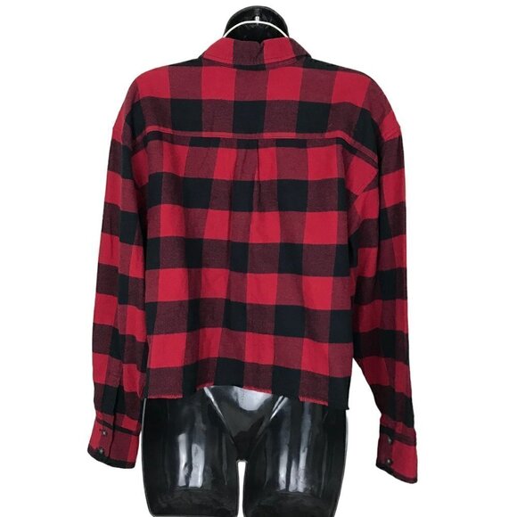 NWOT Aritzia TNA Banff Red Buffalo Plaid Cropped Button Down Shirt Size 1 - Picture 5 of 8